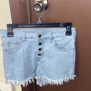 Shein Button Fly Raw Hem Denim Shorts